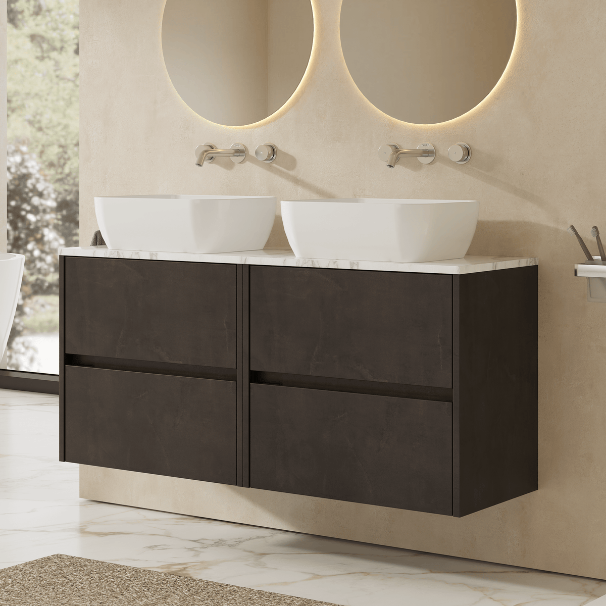 Modern Splash 1200mm Metallic Slate 4 Drawer Wall Hung Vanity With Carrara Laminate Worktop