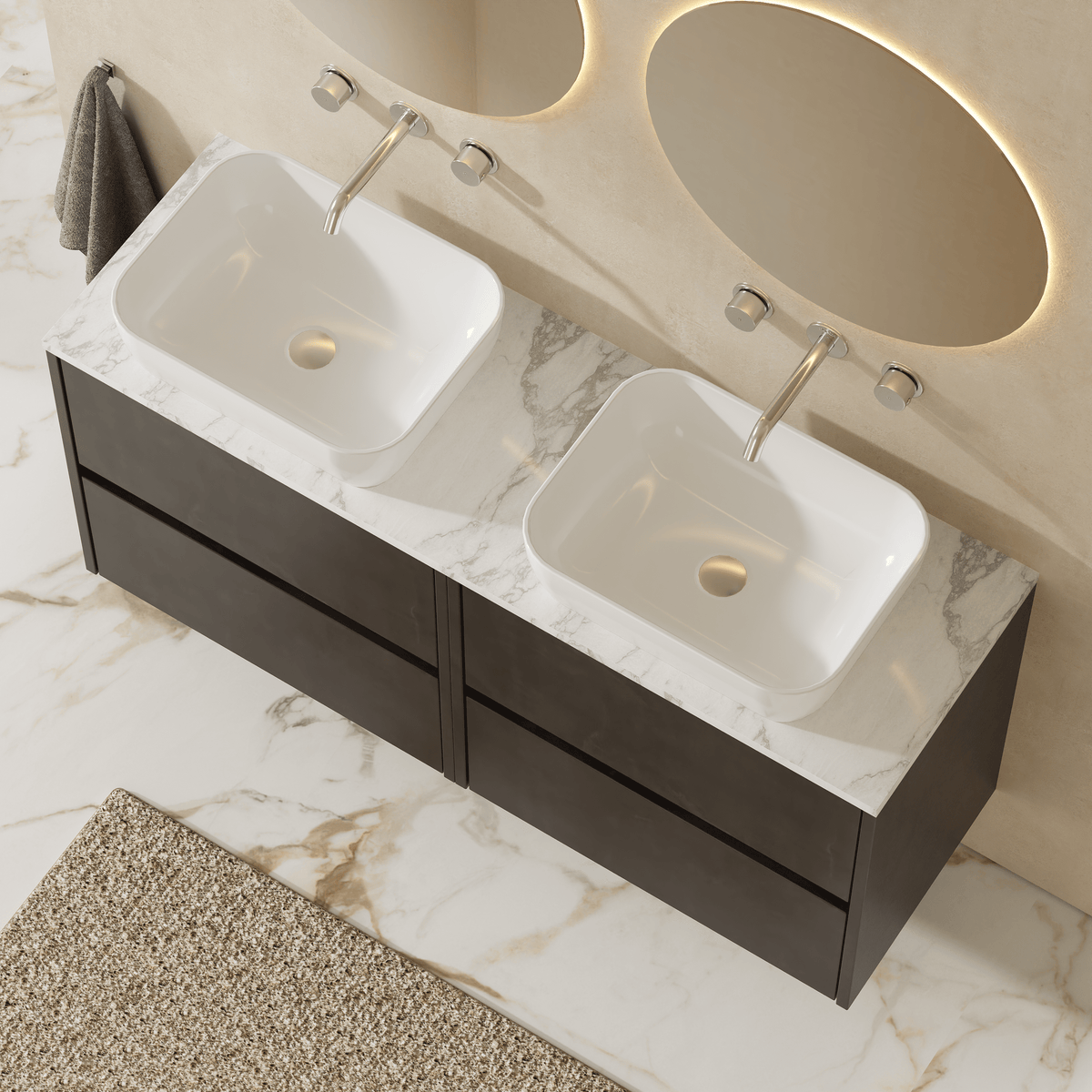 Modern Splash 1200mm Metallic Slate 4 Drawer Wall Hung Vanity With Carrara Laminate Worktop