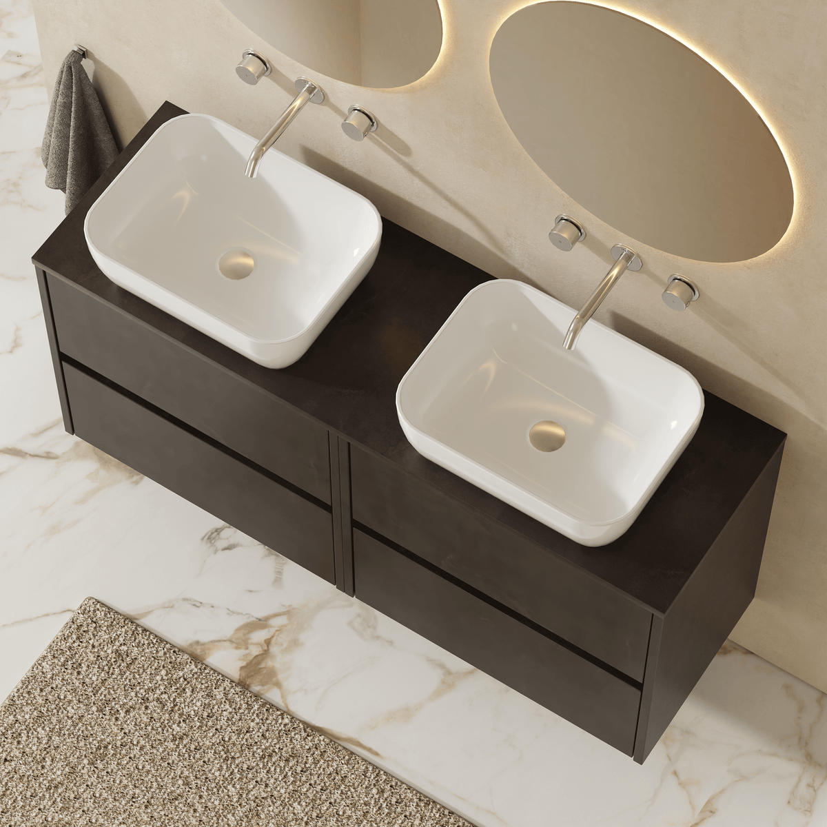 Modern Splash 1200mm Metallic Slate 4 Drawer Wall Hung Vanity Unit With Colour Match Worktop