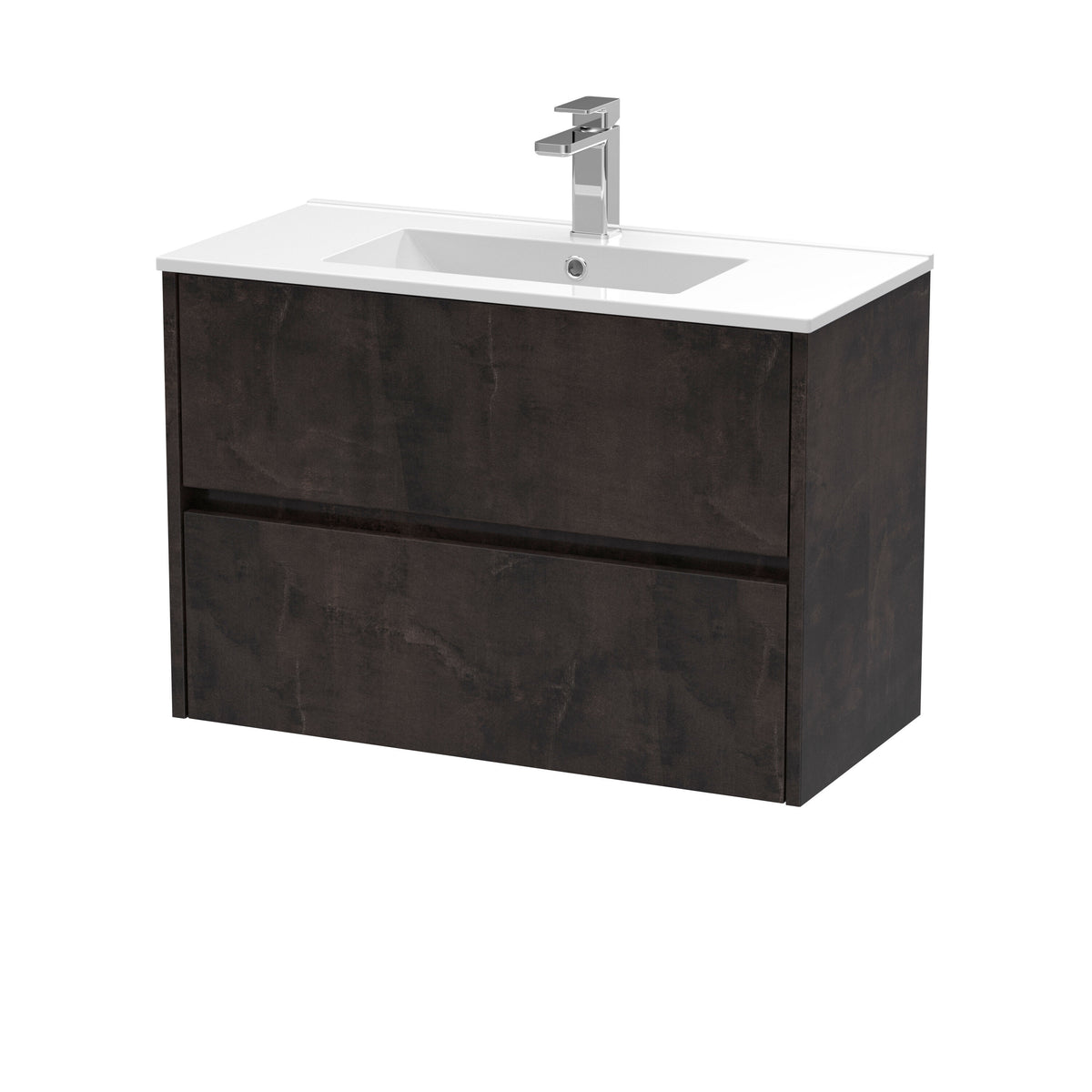 Modern Splash 800mm Metallic Slate 2 Drawer Wall Hung Vanity Unit With Minimalist Basin