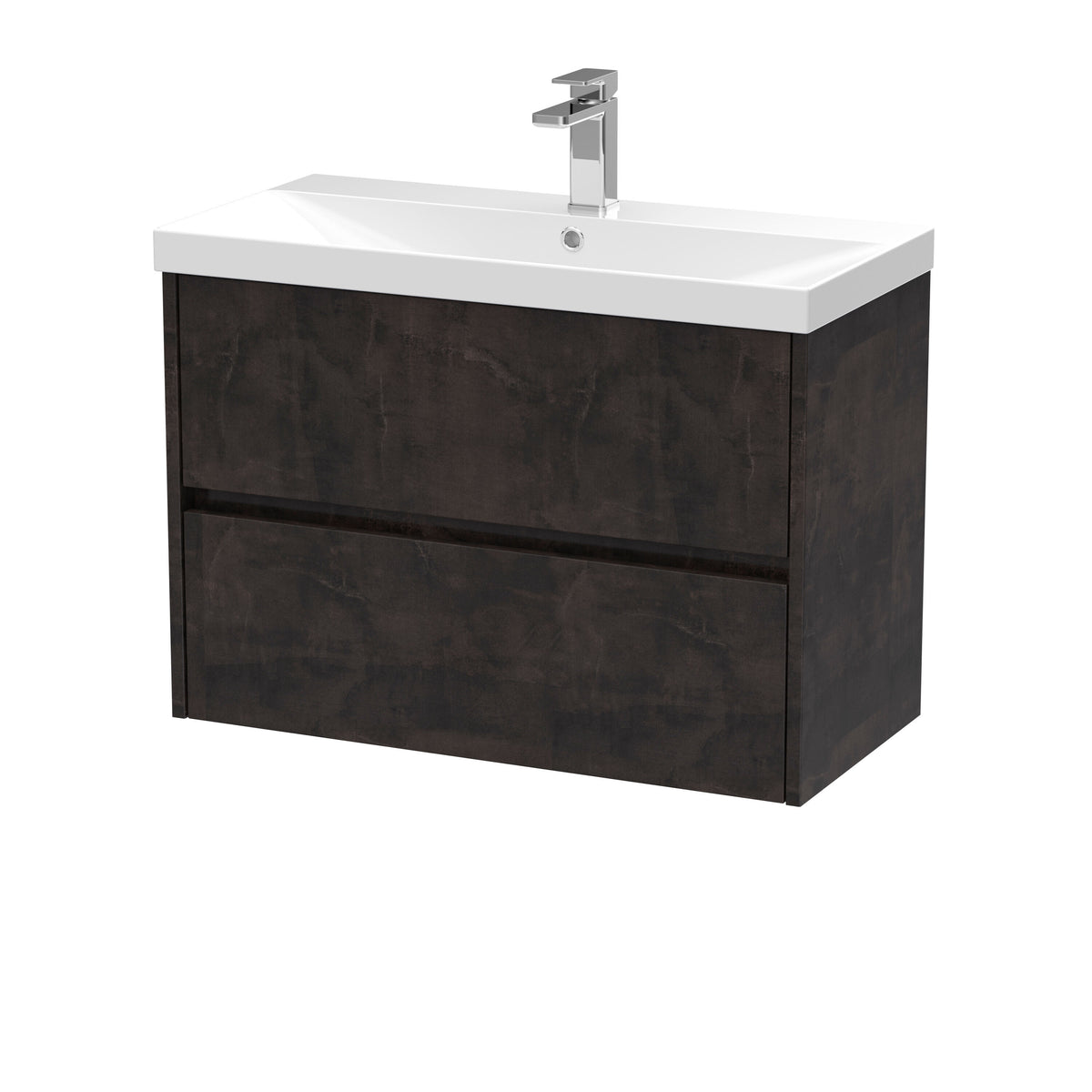 Modern Splash 800mm Metallic Slate 2 Drawer Wall Hung Vanity Unit With Thin Edge Basin