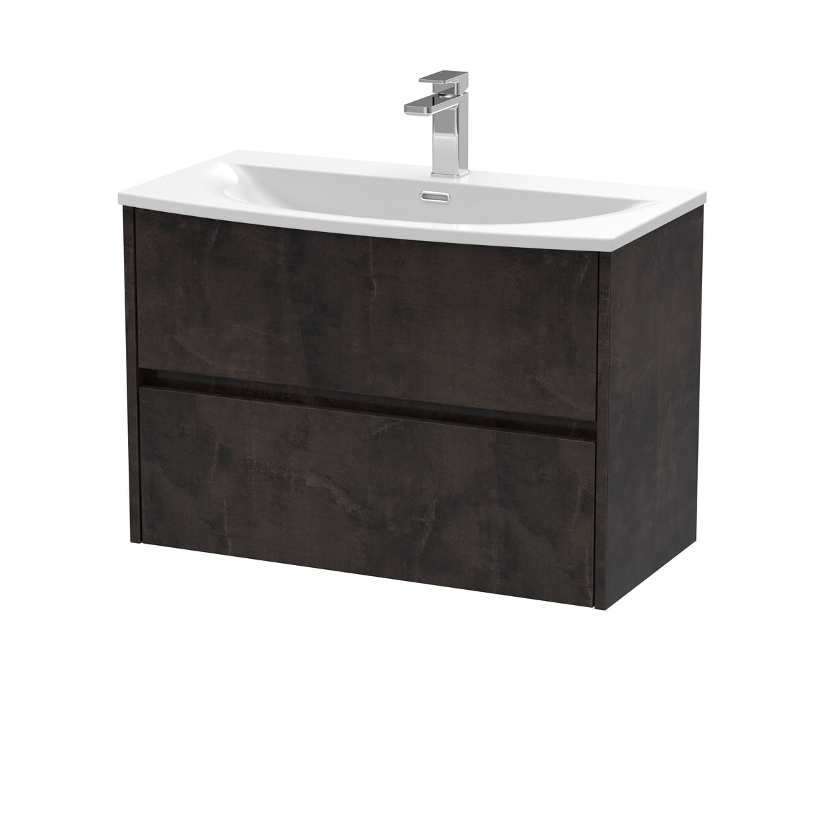 Modern Splash 800mm Metallic Slate 2 Drawer Wall Hung Vanity Unit With U-Shaped Curved Basin