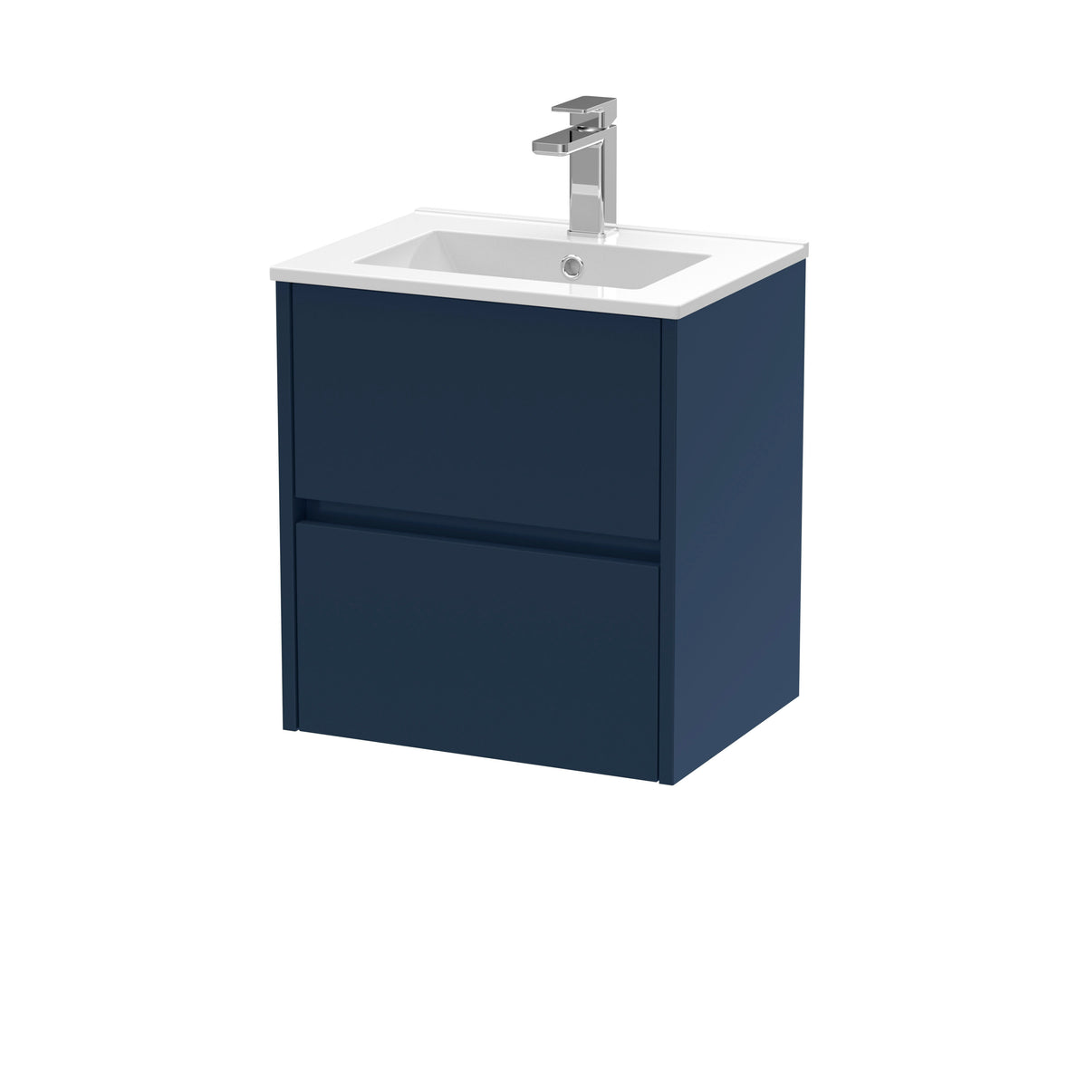 Modern Splash 500mm Midnight Blue 2 Drawer Wall Hung Vanity Unit With Minimalist Basin