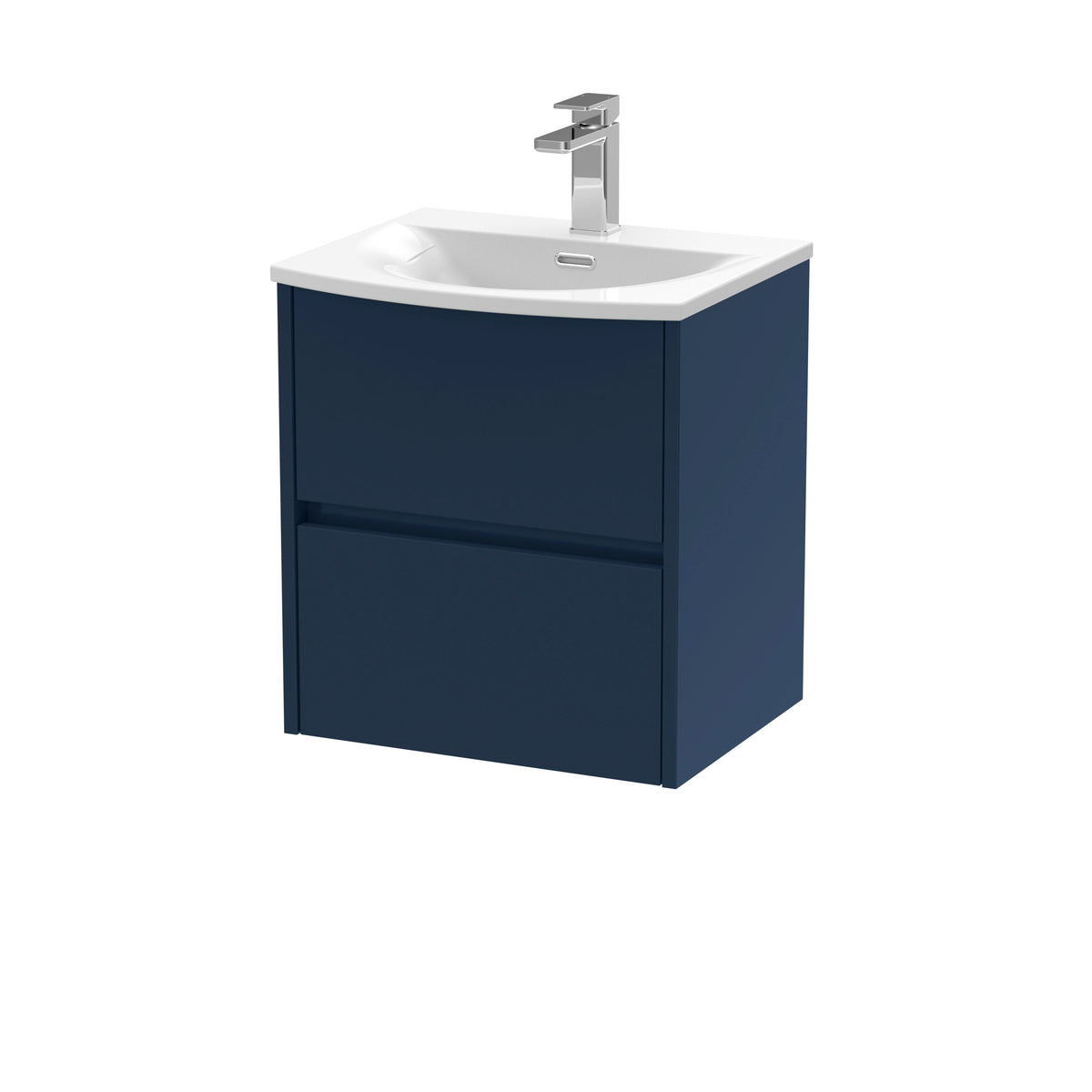 Modern Splash 500mm Midnight Blue 2 Drawer Wall Hung Vanity Unit With U-Shaped Curved Basin