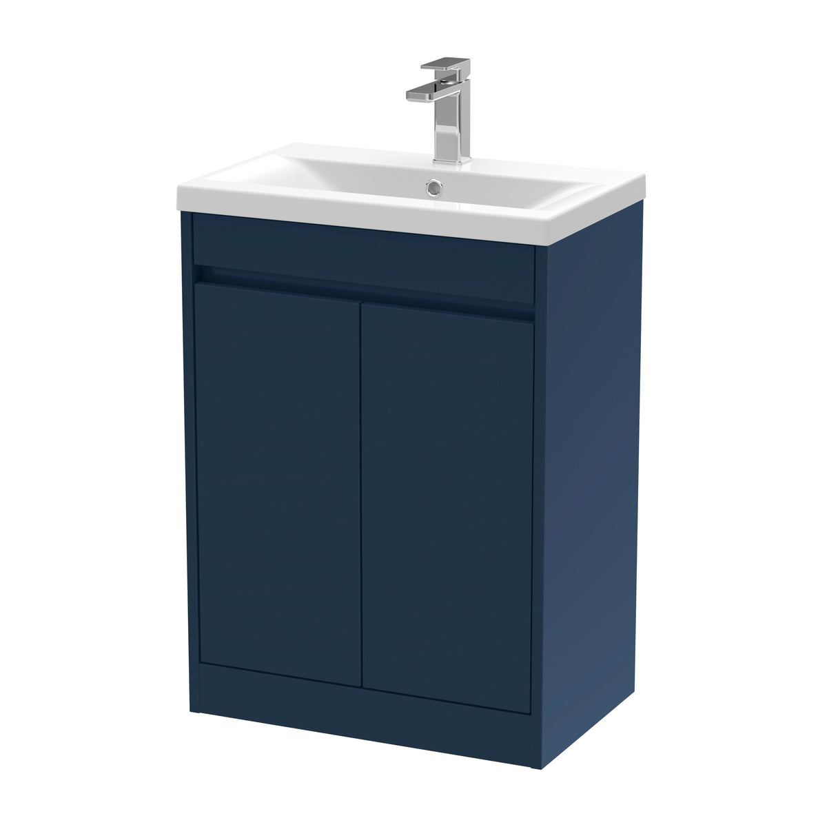 Modern Splash 600mm Indigo Blue 2 Door Floor Standing Vanity Unit With Mid-Edge Basin