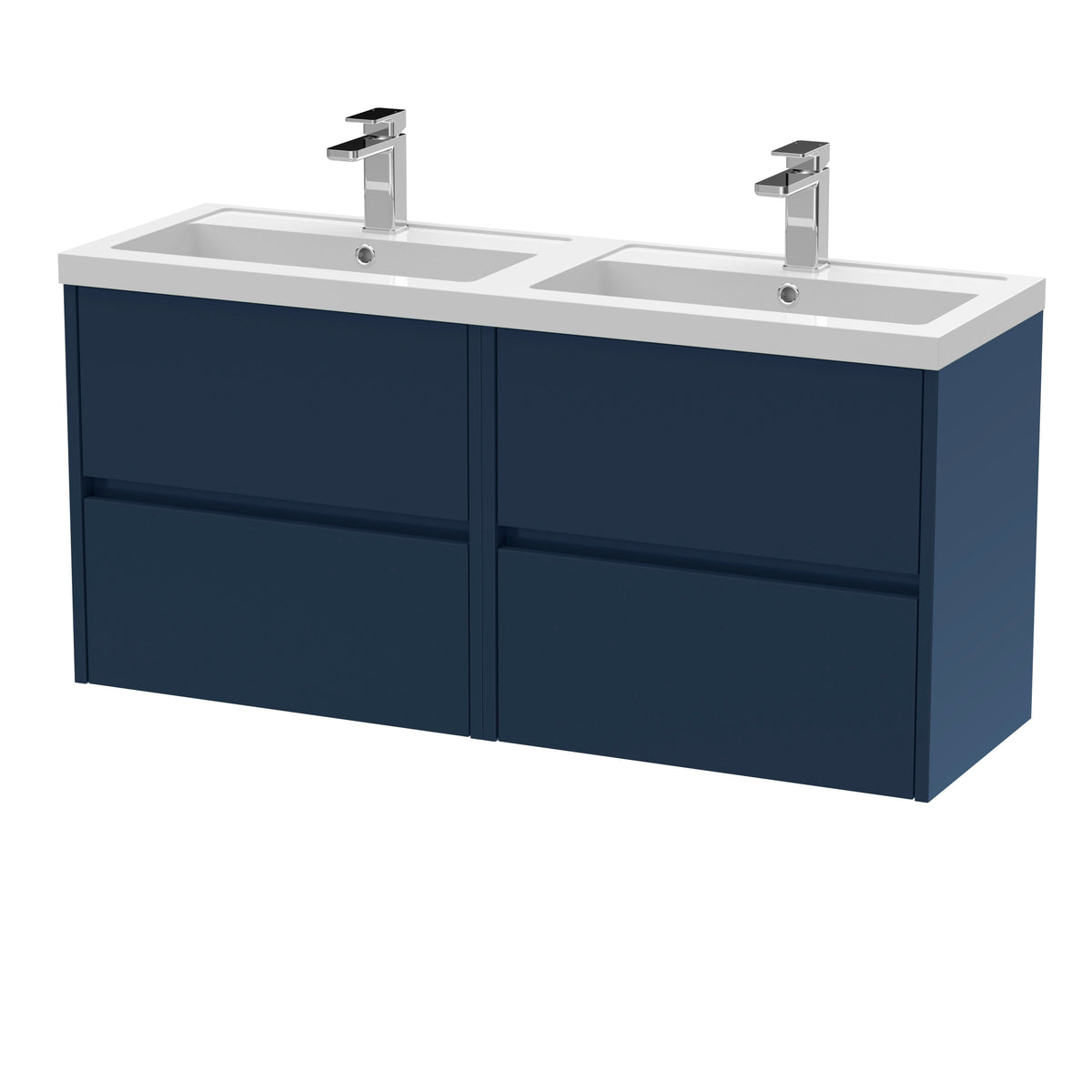 Modern Splash 1200mm Midnight Blue 4 Drawer Wall Hung Vanity Unit With 2 Tap Hole Polymarble basin