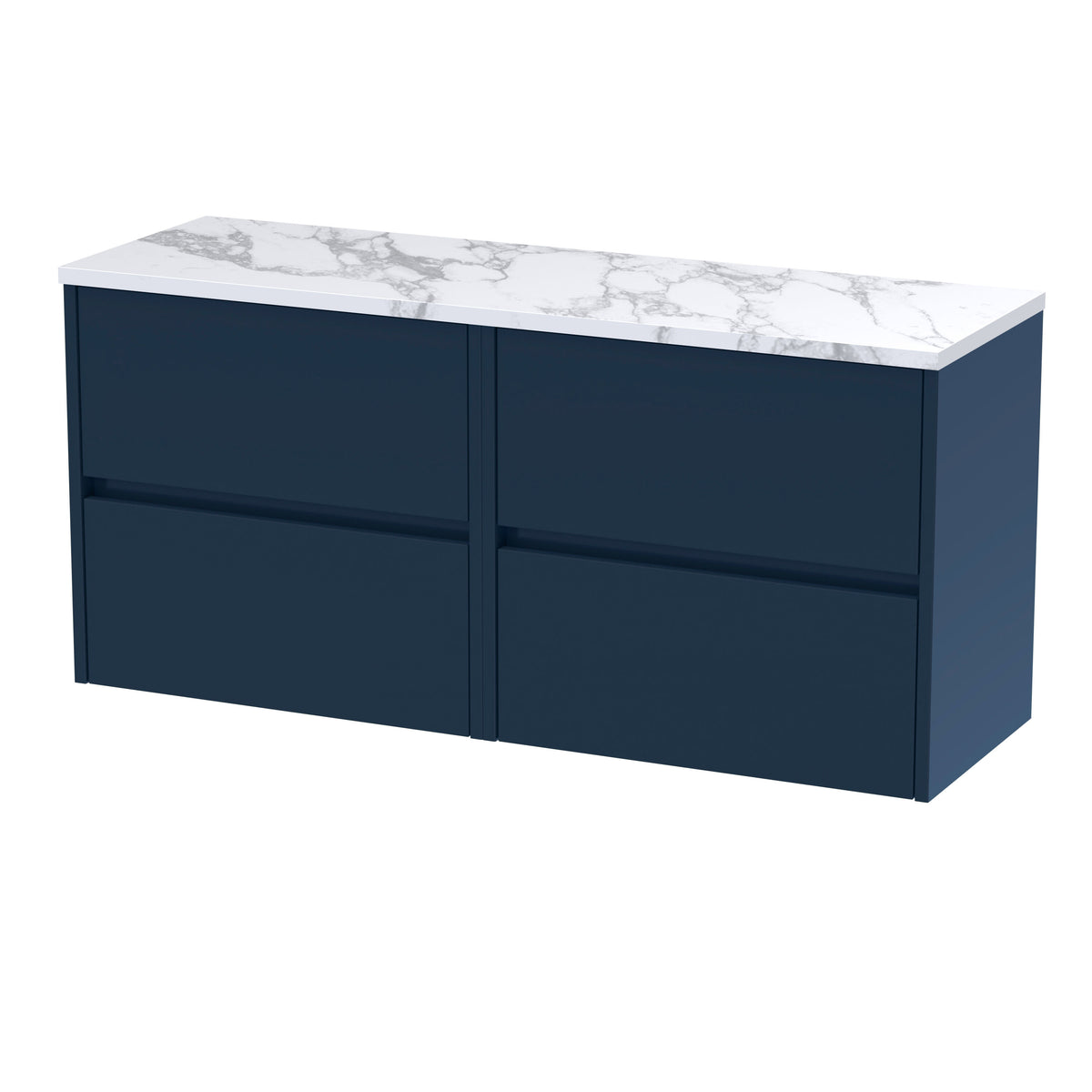 Modern Splash 1200mm Midnight Blue Wall Hung 4 Drawer With Carrara Laminate Worktop