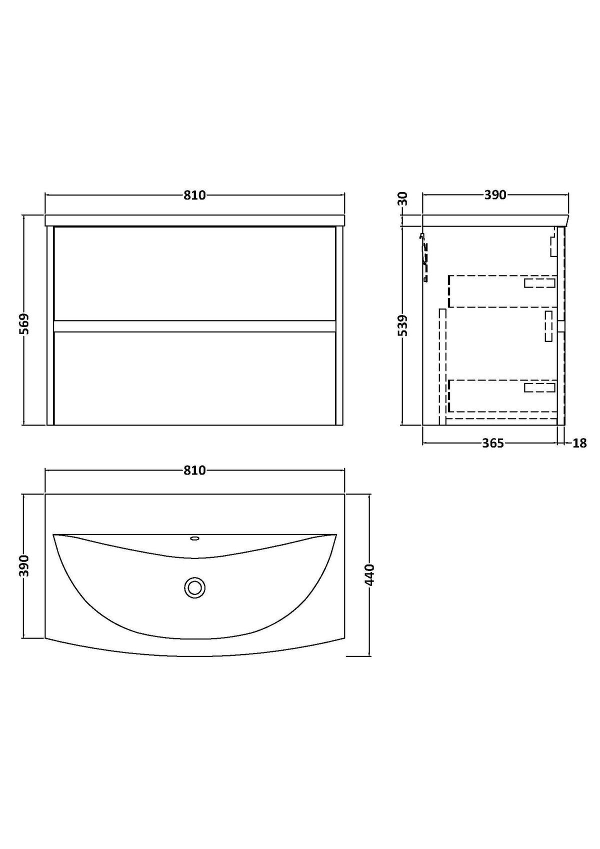 Modern Splash 800mm Midnight Blue 2 Drawer Wall Hung Vanity Unit With U-Shaped Curved Basin