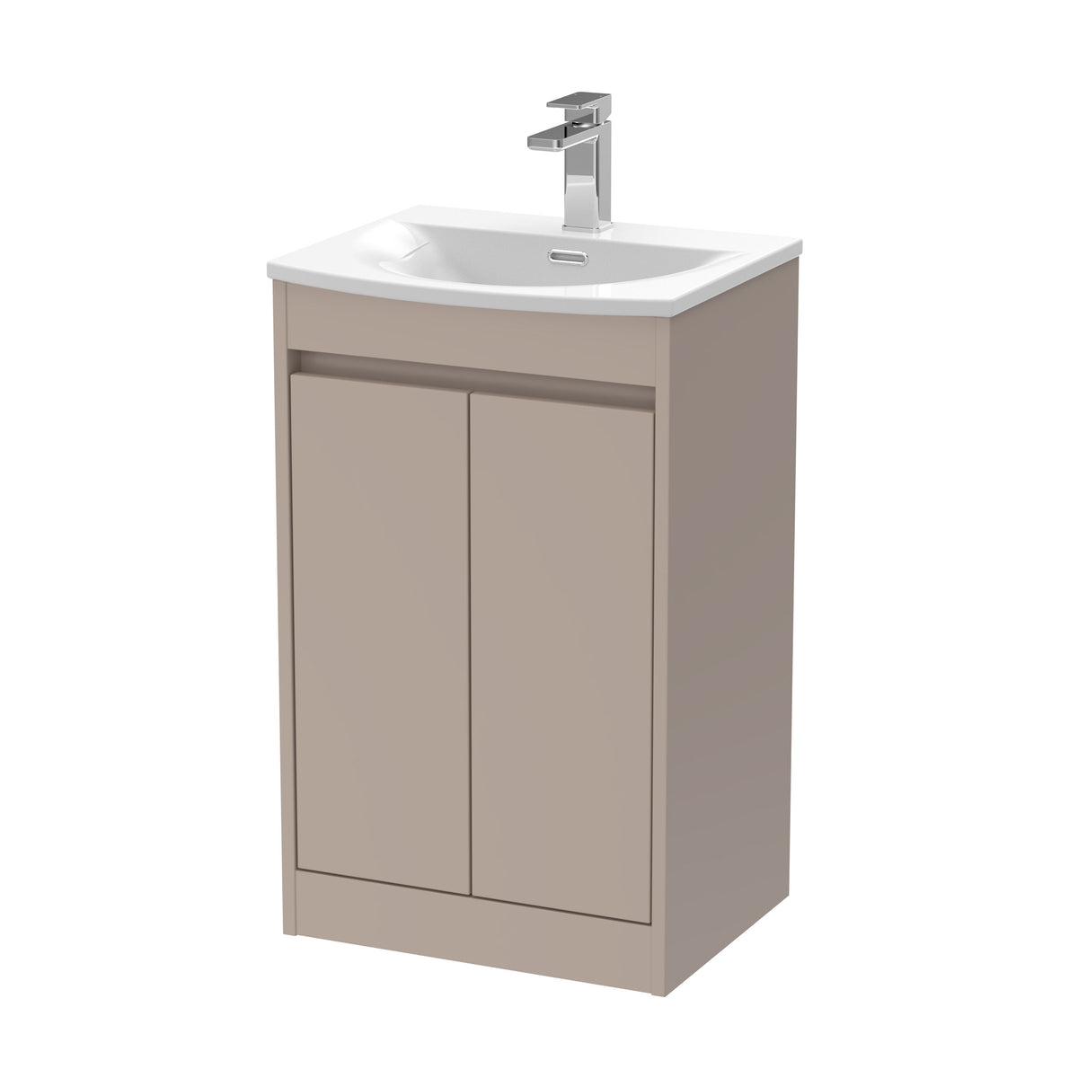 Modern Splash 500mm Soft Linen 2 Door Floor Standing Vanity Unit With Curved Basin