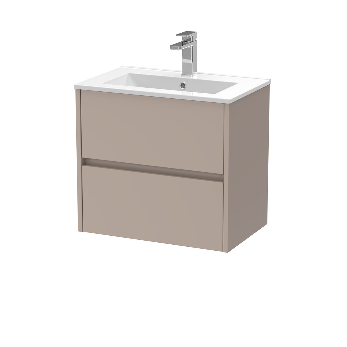 Modern Splash 600mm Soft linen 2 Drawer Wall Hung Vanity Unit With Minimalist Basin