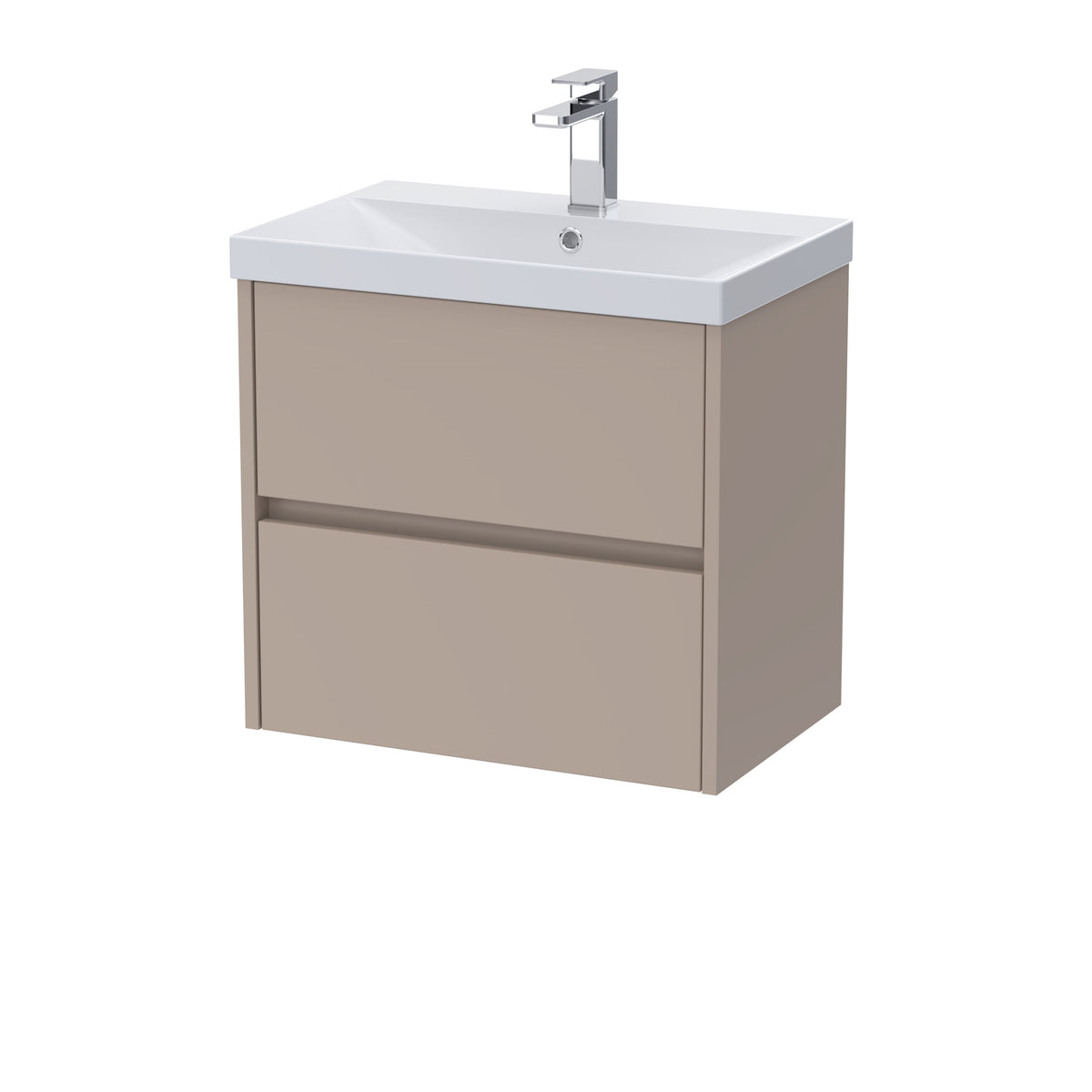 Modern Splash 600mm Soft linen 2 Drawer Wall Hung Vanity Unit With Thin Edge Basin