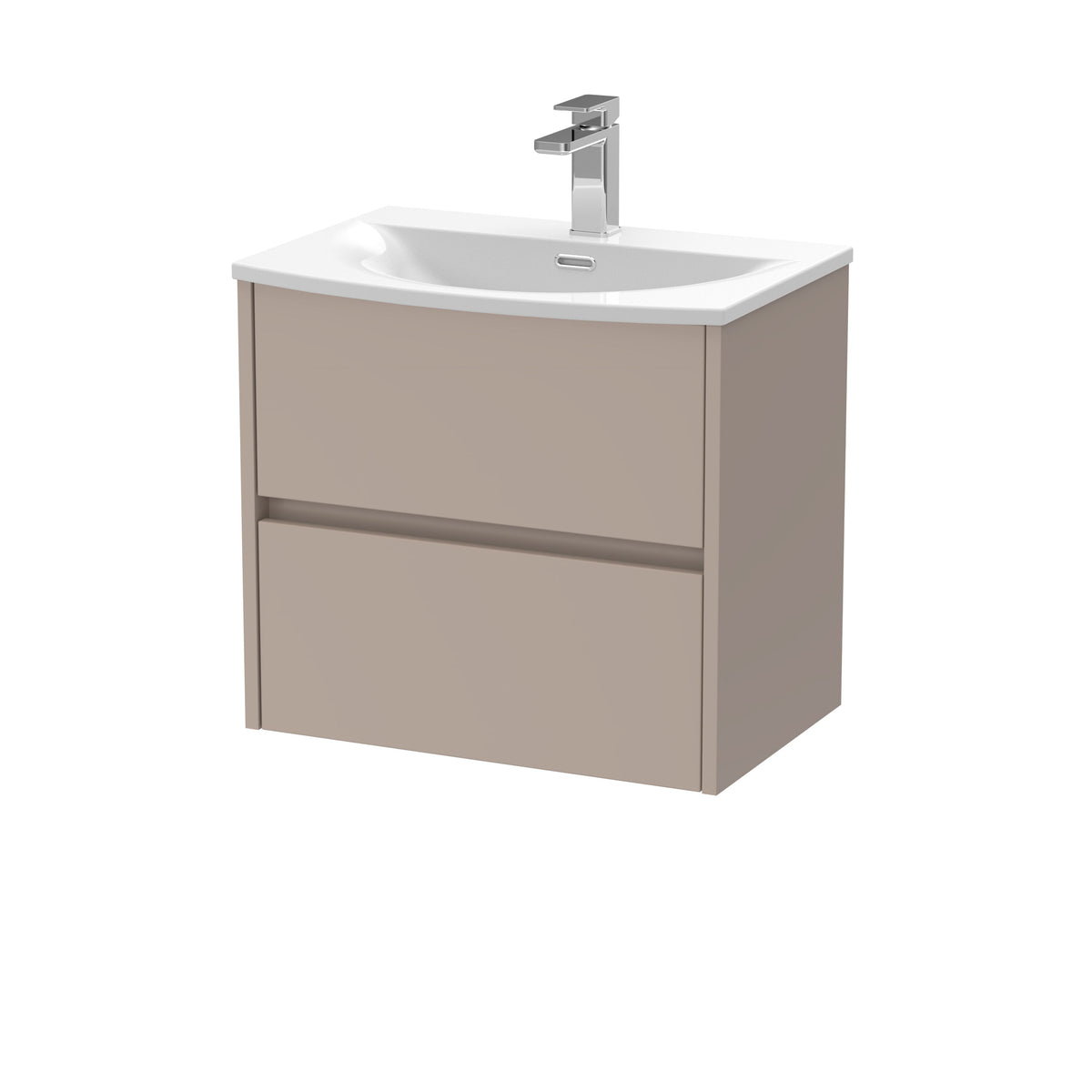 Modern Splash 600mm Soft linen 2 Drawer Wall Hung Vanity Unit With U-Shaped Curved Basin