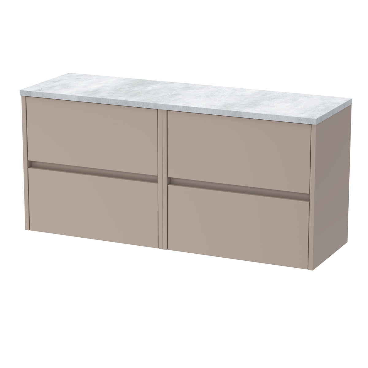 Modern Splash 1200mm Soft linen 4 Drawer Wall Hung Vanity Unit With Bellato Grey Worktop