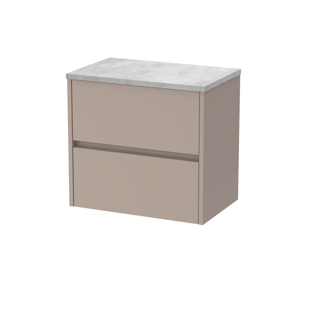 Modern Splash 600mm Soft linen 2 Drawer Wall Hung Vanity Unit With Bellato Grey Worktop