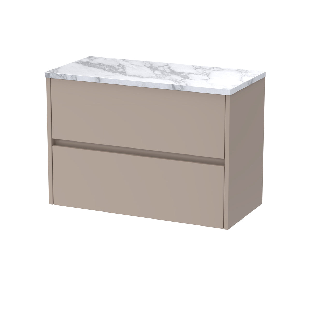 Modern Splash 800mm Soft linen 2 Drawer Wall Hung Vanity Unit With Carrara Laminate Worktop