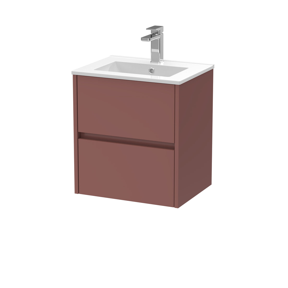 Modern Splash 500mm Smoked Red 2 Drawer Wall Hung Vanity Unit With Minimalist Basin