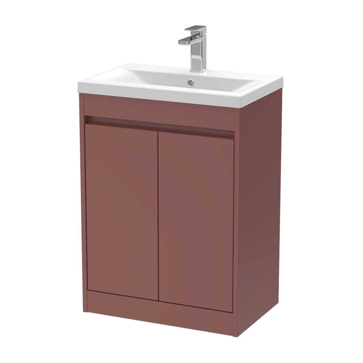 Modern Splash 600mm Smoked Red 2 Door Floor Standing Vanity Unit With Mid-Edge Basin