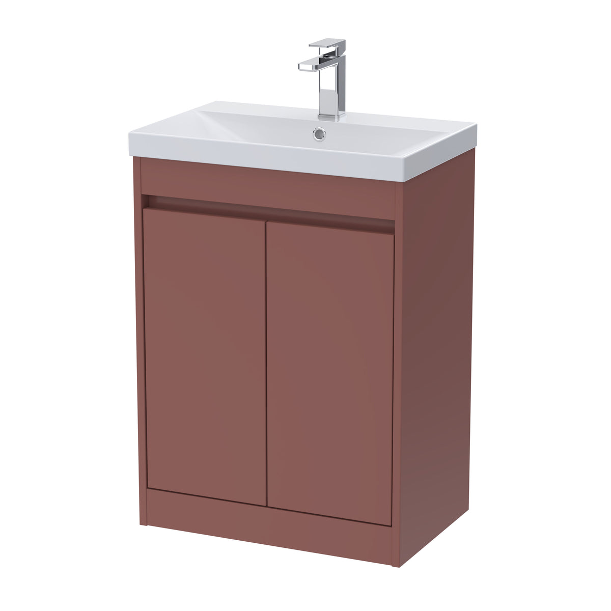 Modern Splash 600mm Smoked Red 2 Door Floor Standing Vanity Unit With Thin-Edge Basin