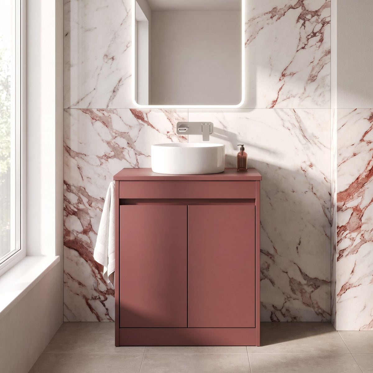 Modern Splash 600mm Smoked Red 2 Door Floor Standing Vanity Unit With Co-ordinating Worktop