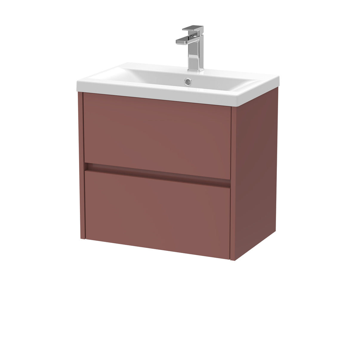 Modern Splash 600mm Smoked Red 2 Drawer Wall Hung Vanity Unit With Mid-Edge Basin