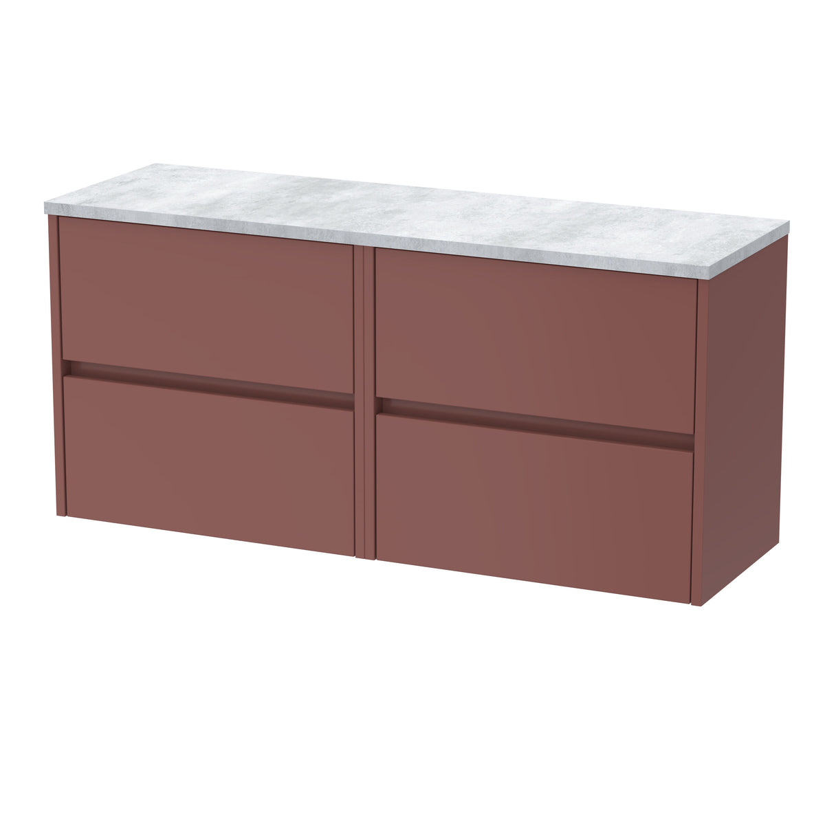 Modern Splash 1200mm Smoked Red 4 Drawer Wall Hung Vanity Unit With Bellato Grey Worktop