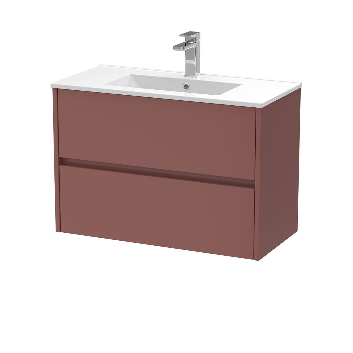 Modern Splash 800mm Smoked Red 2 Drawer Wall Hung Vanity Unit With Minimalist Basin