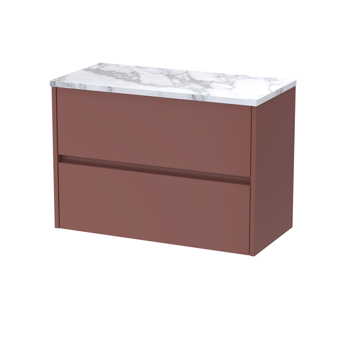 Modern Splash 800mm Smoked Red 2 Drawer Wall Hung Vanity Unit With Carrara Laminate Worktop