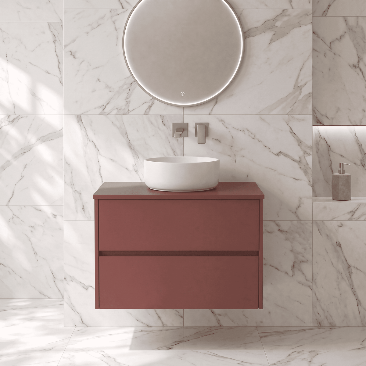 Modern Splash 800mm Smoked Red 2 Drawer Wall Hung Vanity Unit With Co-ordinating Worktop