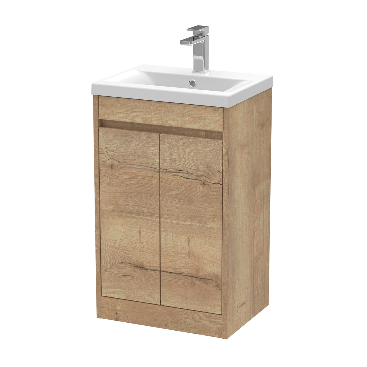 Modern Splash 500mm Autumn Oak 2 Door Floor Standing Vanity Unit With Mid-Edge Basin