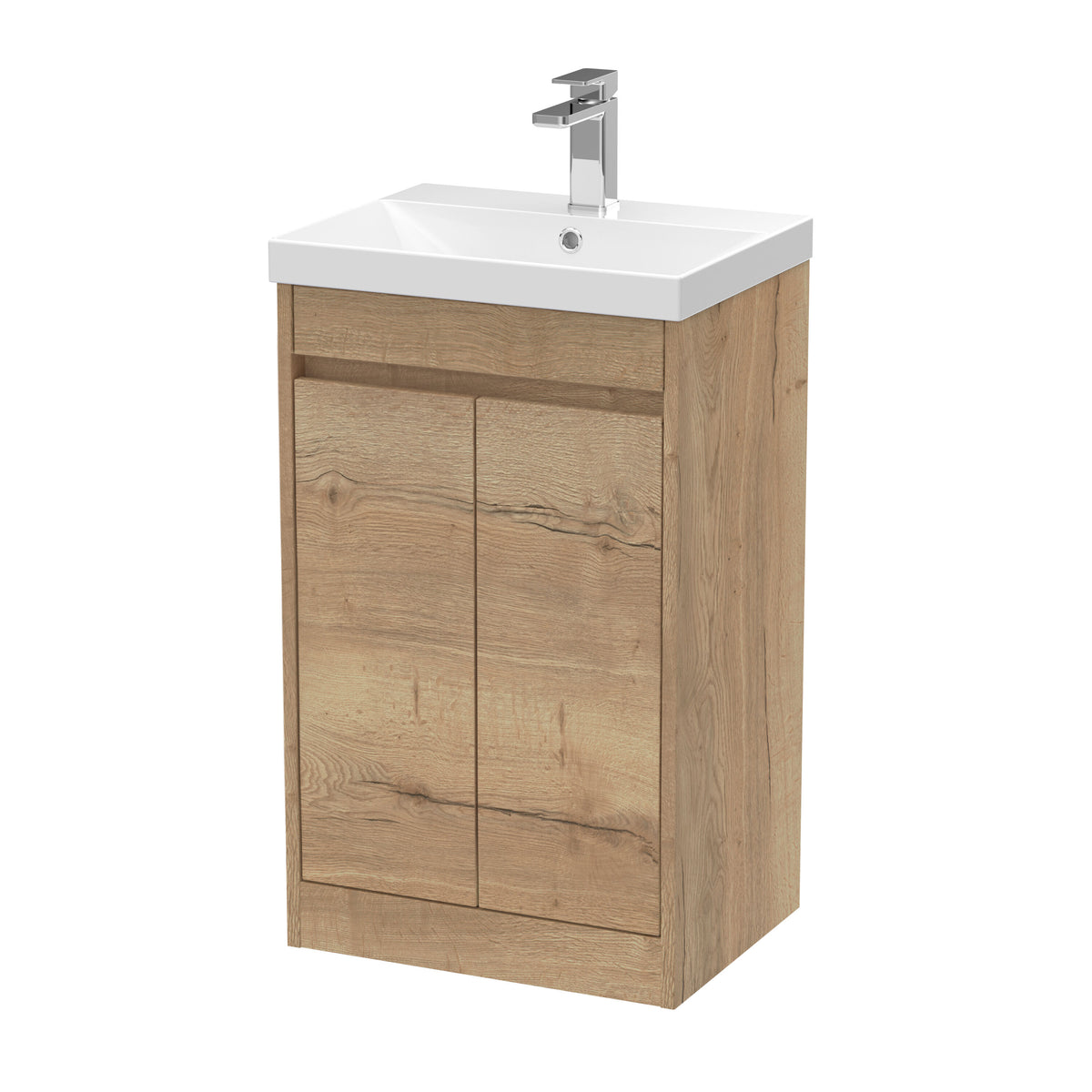 Modern Splash 500mm Autumn Oak 2 Door Floor Standing Vanity Unit With Thin-Edge Basin