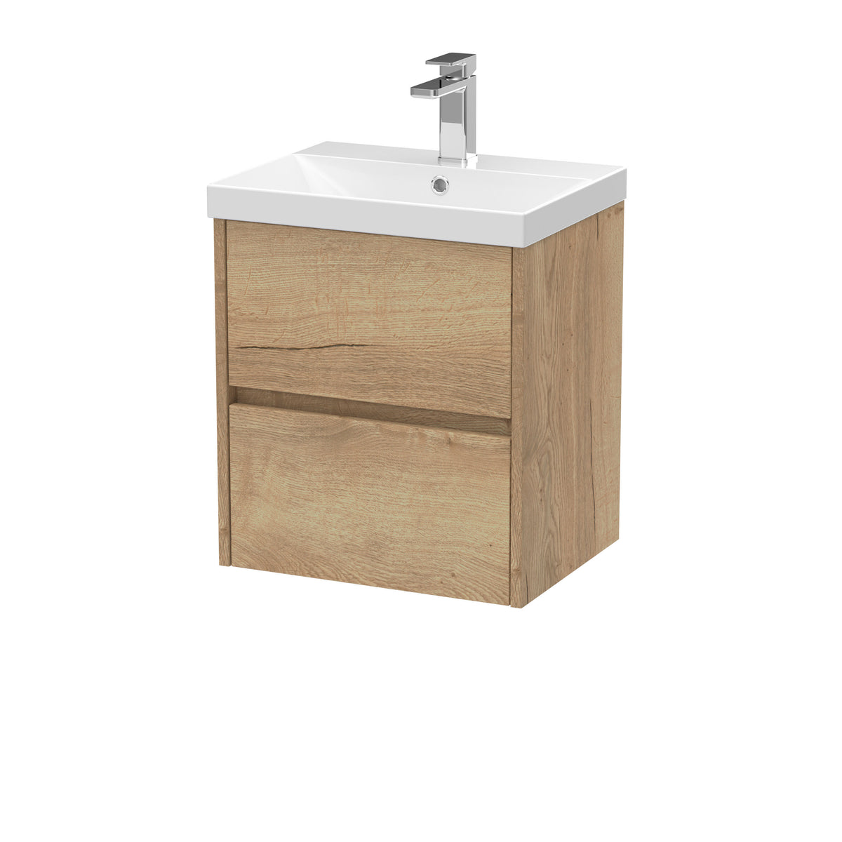 Modern Splash 500mm Autumn Oak 2 Drawer Wall Hung Vanity Unit With Thin Edge Basin