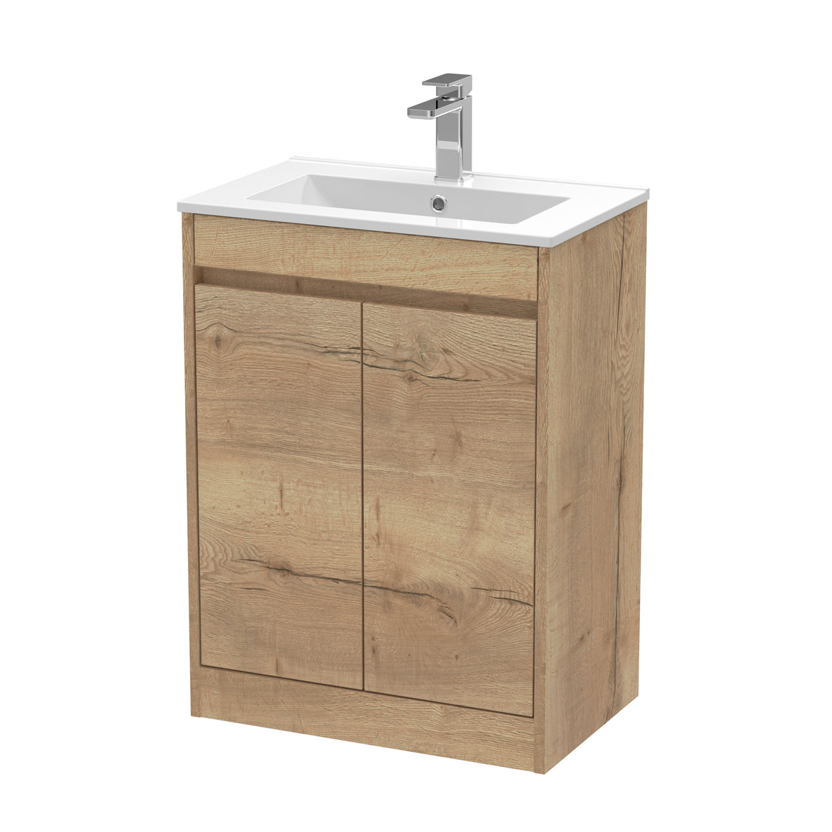 Modern Splash 600mm Autumn Oak 2 Door Floor Standing Vanity Unit With Minimilist Basin