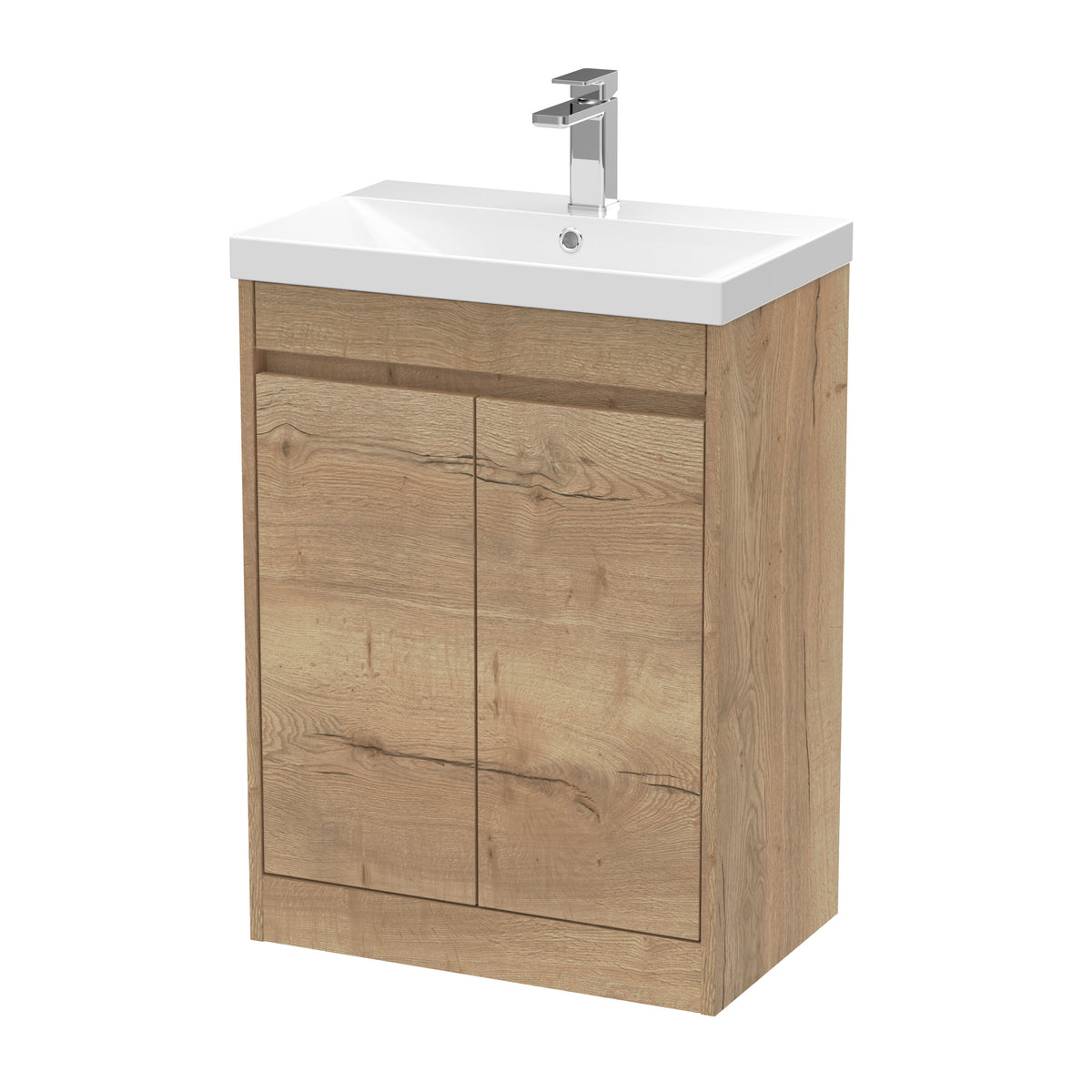 Modern Splash 600mm Autumn Oak 2 Door Floor Standing Vanity Unit With Thin-Edge Basin