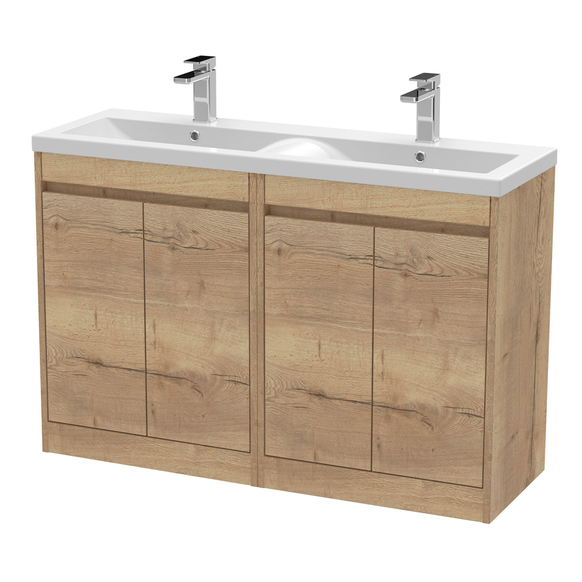 Modern Splash 1200mm Autumn Oak 4 Door Floor Standing Vanity Unit With Polymarble Basin