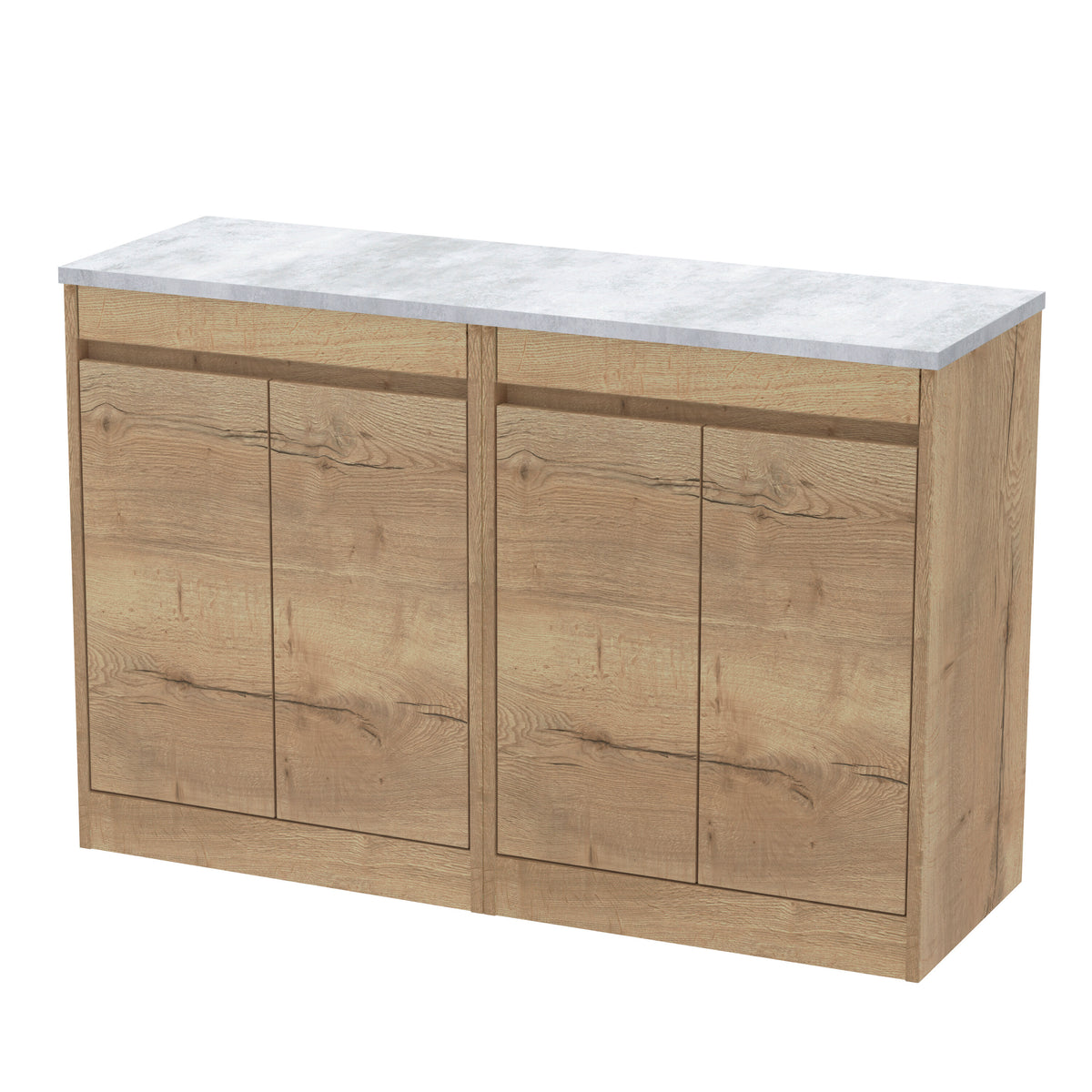 Modern Splash 1200mm Autumn Oak 4 Door Floor Standing Vanity Unit With Bellato Grey Worktop