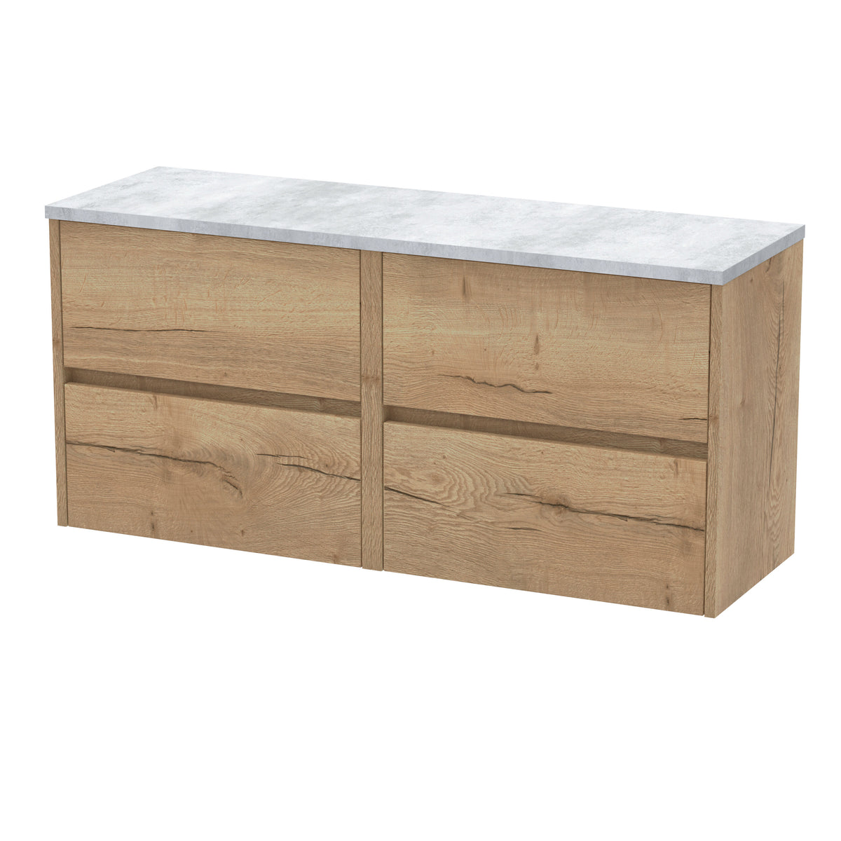 Modern Splash 1200mm Autumn Oak 4 Drawer Wall Hung Vanity Unit With Bellato Grey Worktop