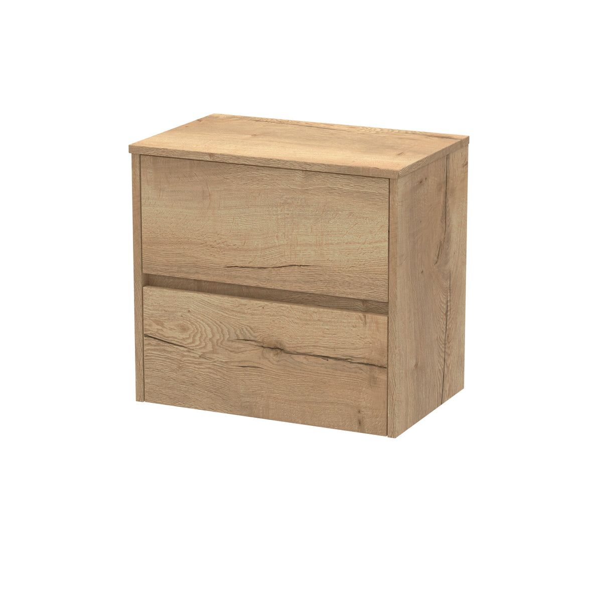 Modern Splash 600mm Autumn Oak 2 Drawer Wall Hung Vanity Unit & Worktop