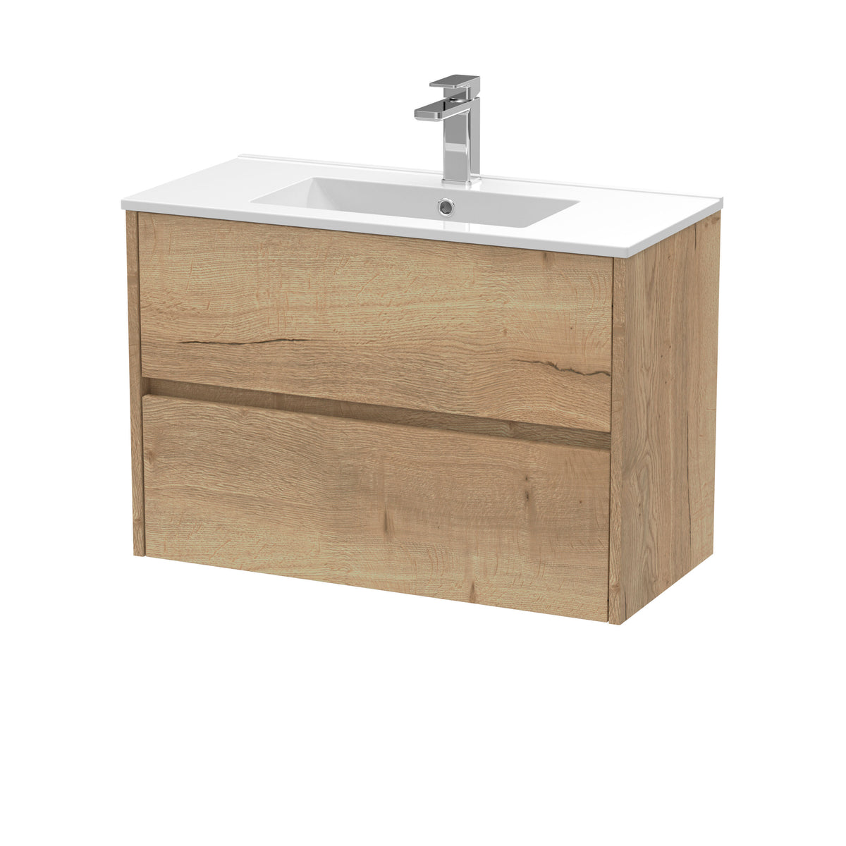 Modern Splash 800mm Autumn Oak 2 Drawer Wall Hung Vanity Unit With Minimalist Basin