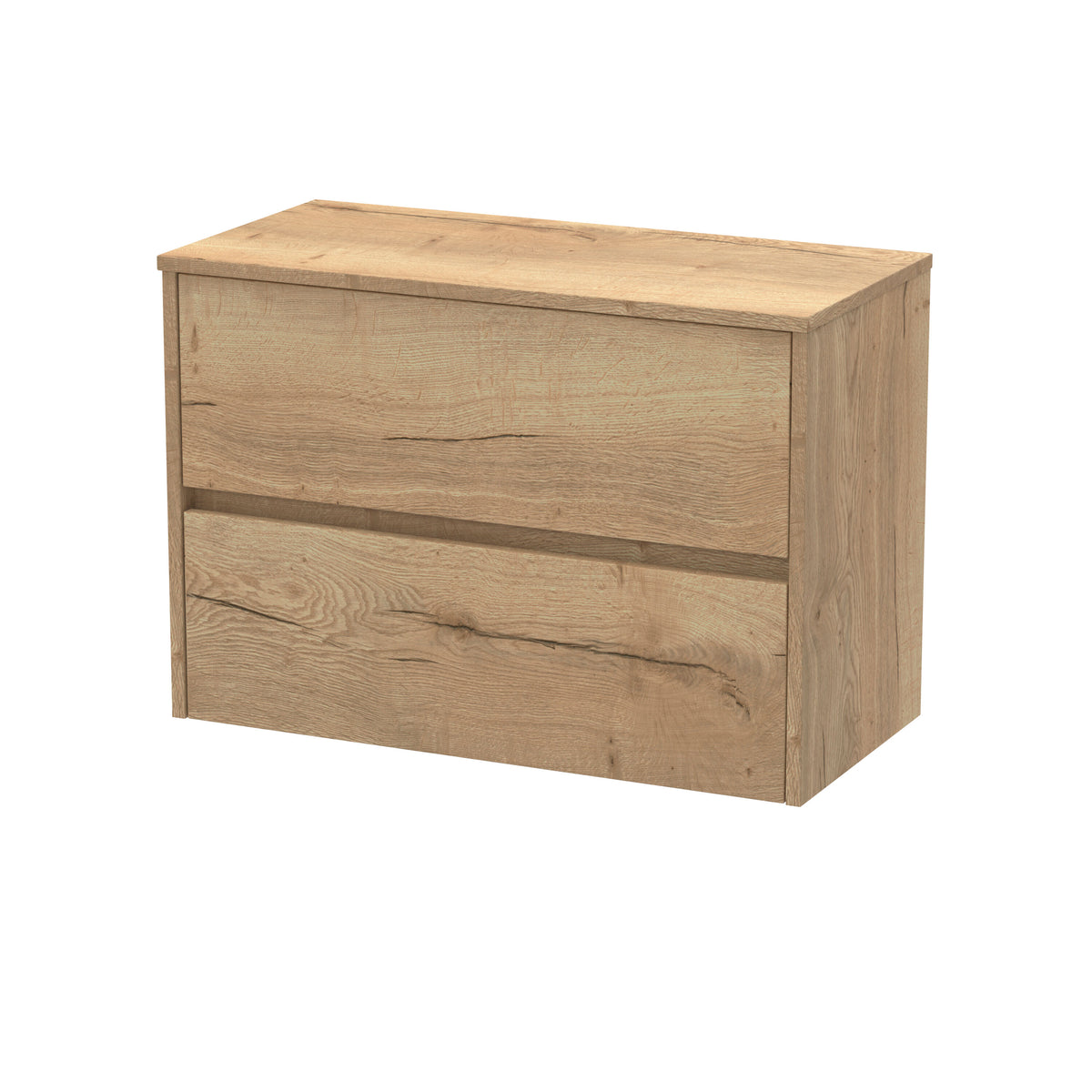 Modern Splash 800mm Autumn Oak 2 Drawer Wall Hung Vanity Unit With Co-ordinating Worktop