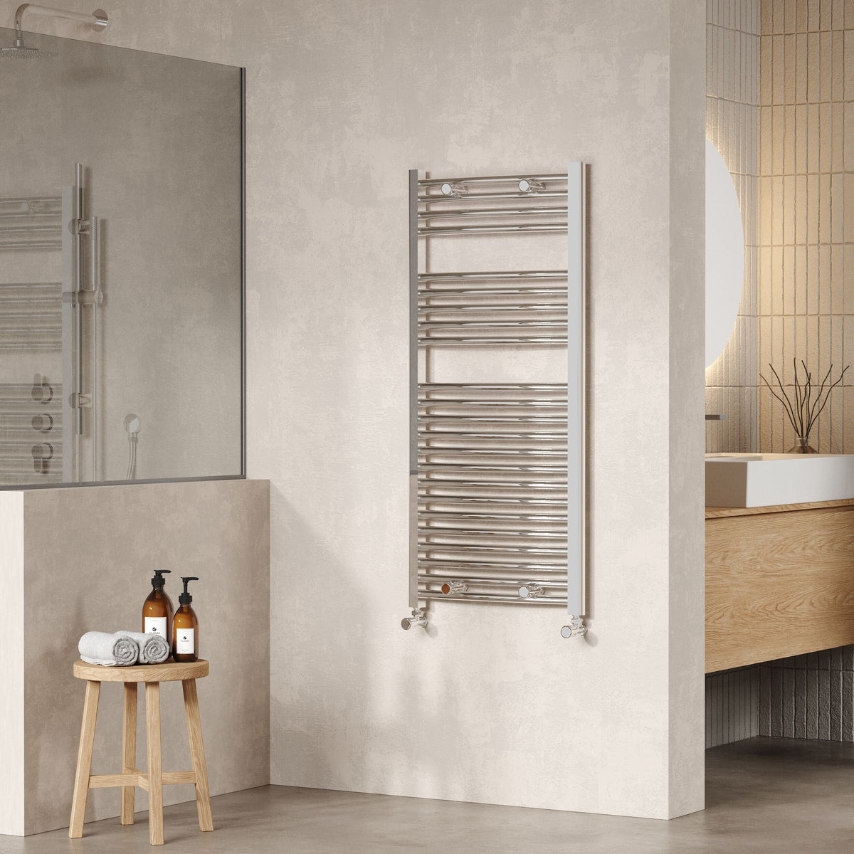 Modern Splash 1100mm x 500mm Chrome Vertical Curved Ladder Rail