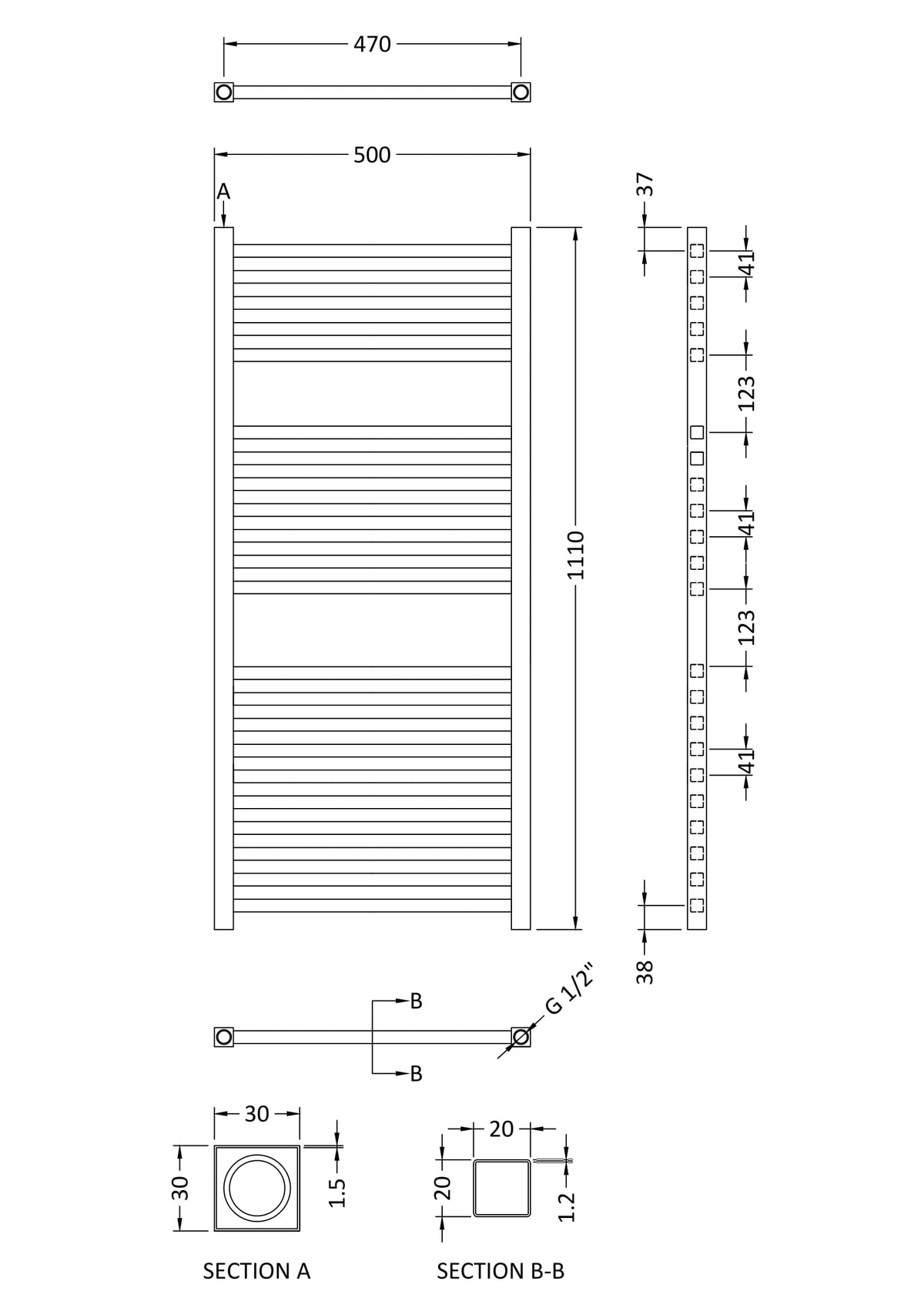 Modern Splash Anthracite 1100mm x 500mm Vertical Electric Heated Towel Rail
