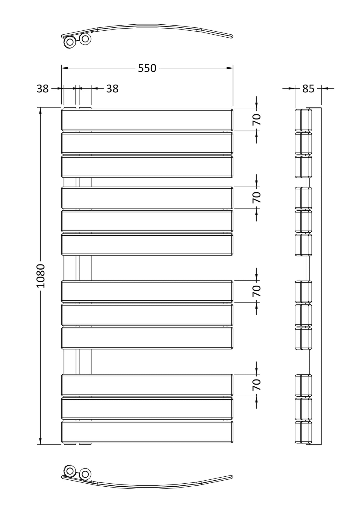 Elgin Chrome 1080mm x 550mm Horizontal Heated Towel Rail
