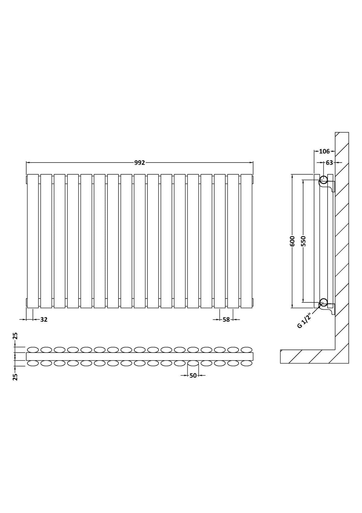 Revive High Gloss White 992 x 600mm Horizontal Double Panel Radiator