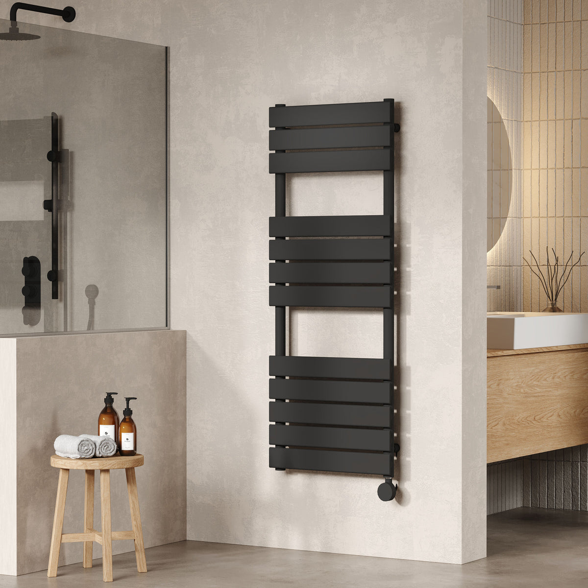 Matt Black 1213mm x 500mm Vertical Electric Heated Towel Rail