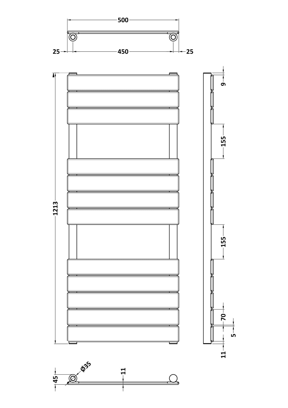 Piazza Brushed Brass 1213mm x 500mm Horizontal Heated Towel Rail
