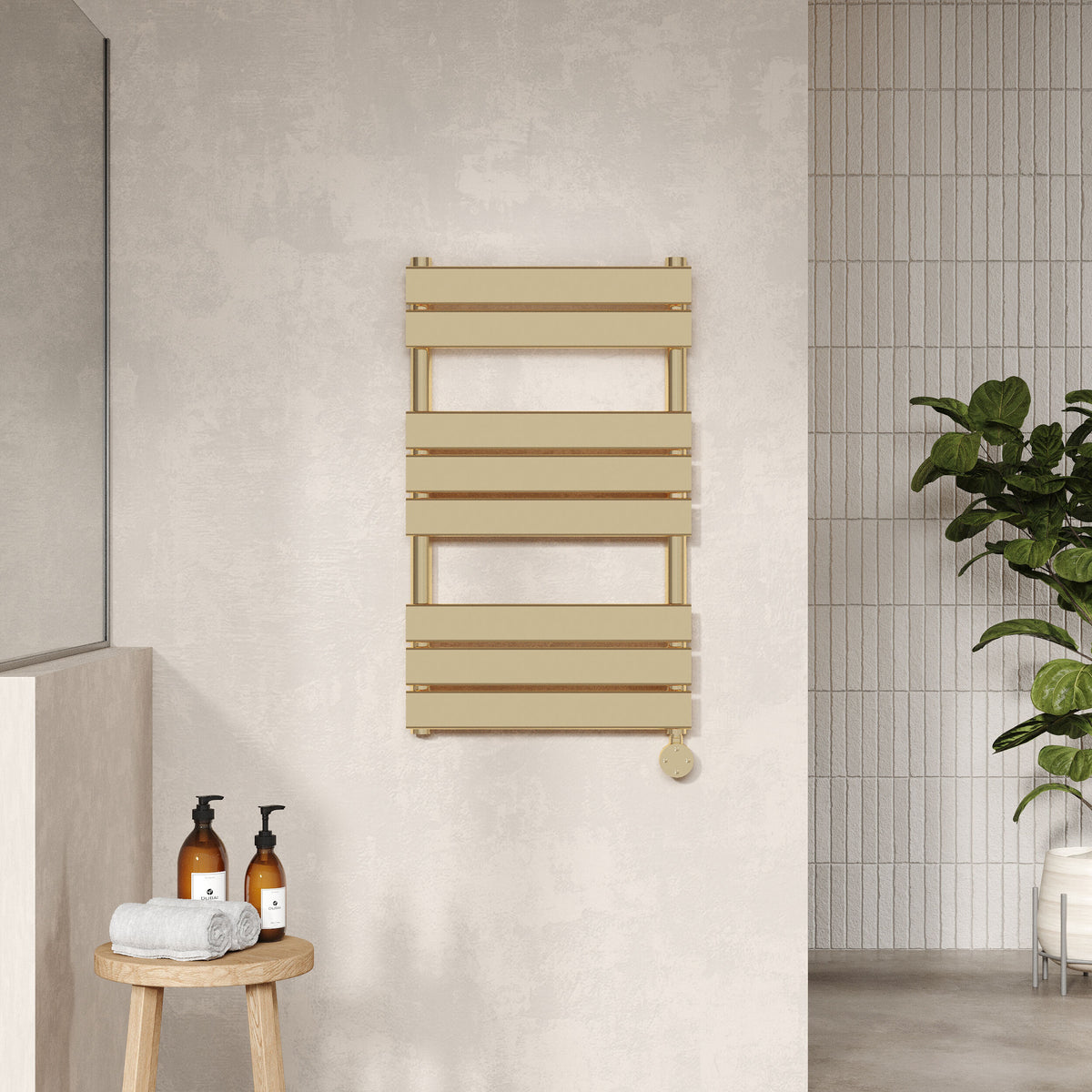 Brushed Brass 840mm x 500mm Vertical Electric Heated Towel Rail