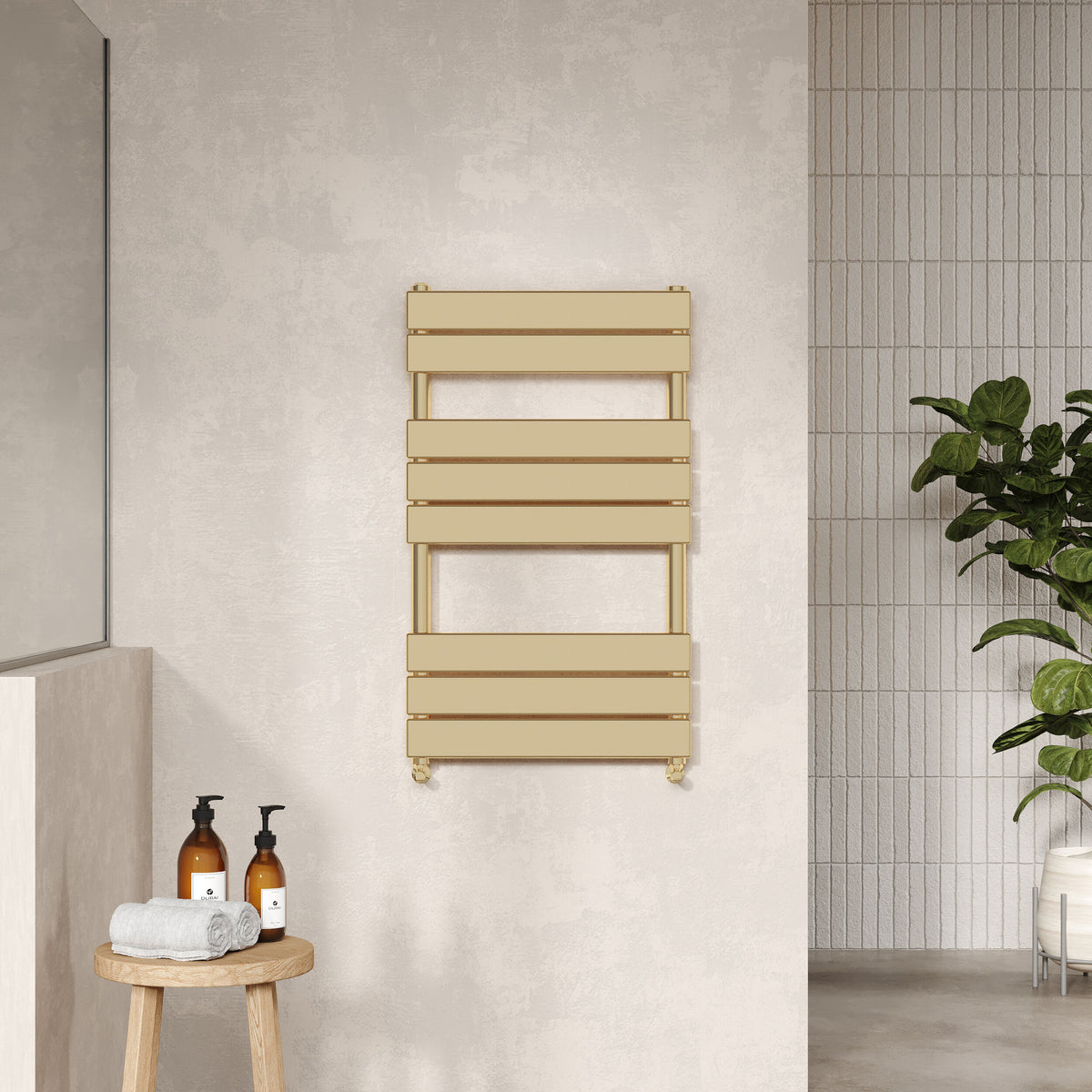 Piazza Brushed Brass 840mm x 500mm Vertical Heated Towel Rail