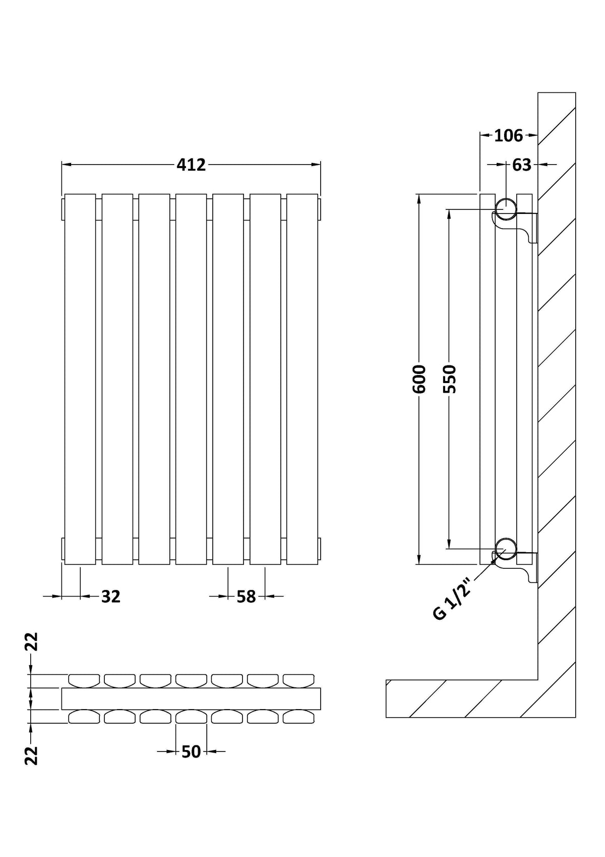 Sloane Anthracite 600mm x 412mm Horizontal Double Panel Radiator