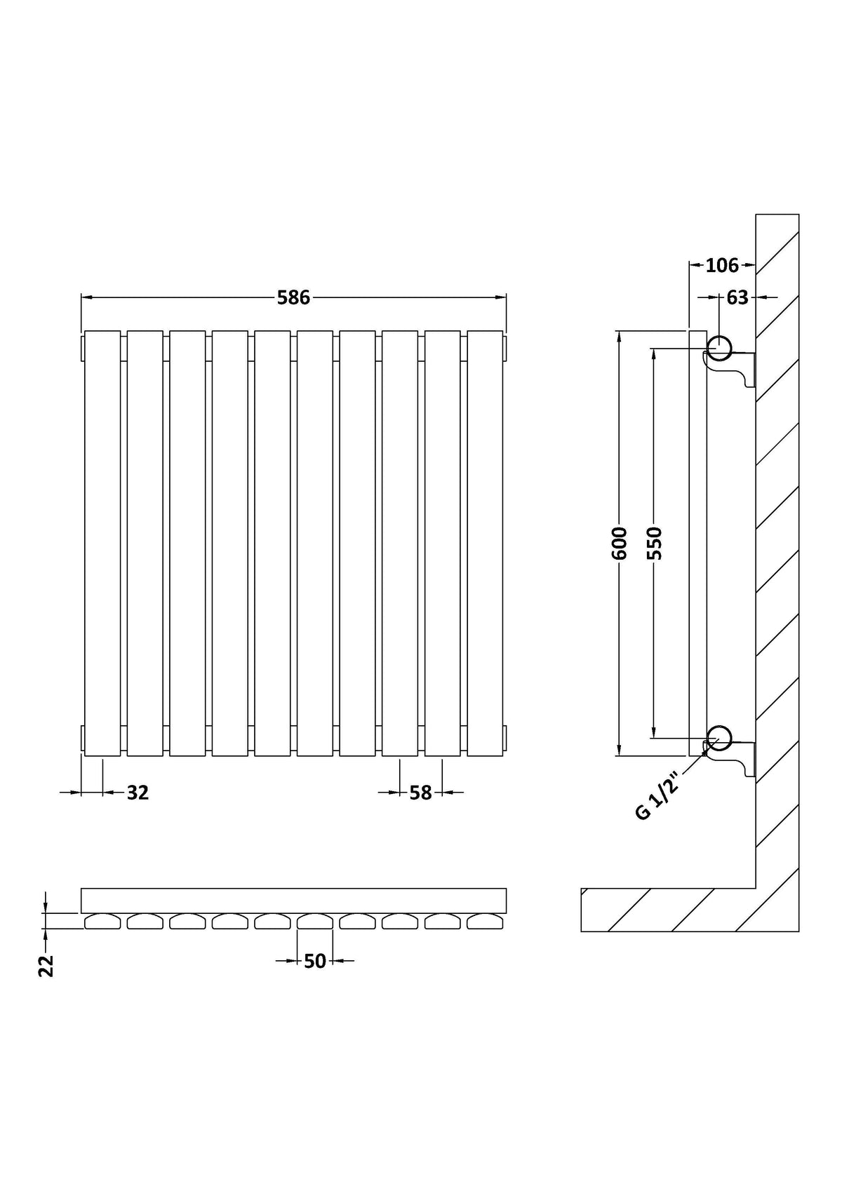 Sloane Anthracite 600mm x 586mm Horizontal Single Panel Radiator