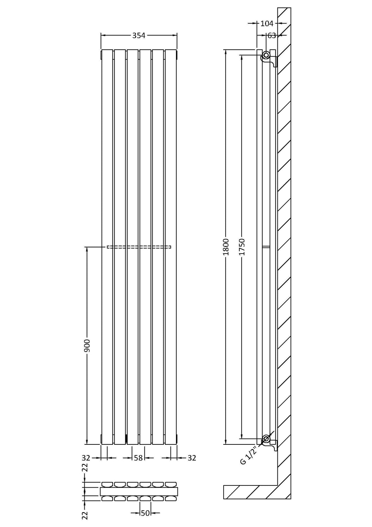 Sloane Anthracite 1800mm x 354mm Vertical Double Panel Radiator
